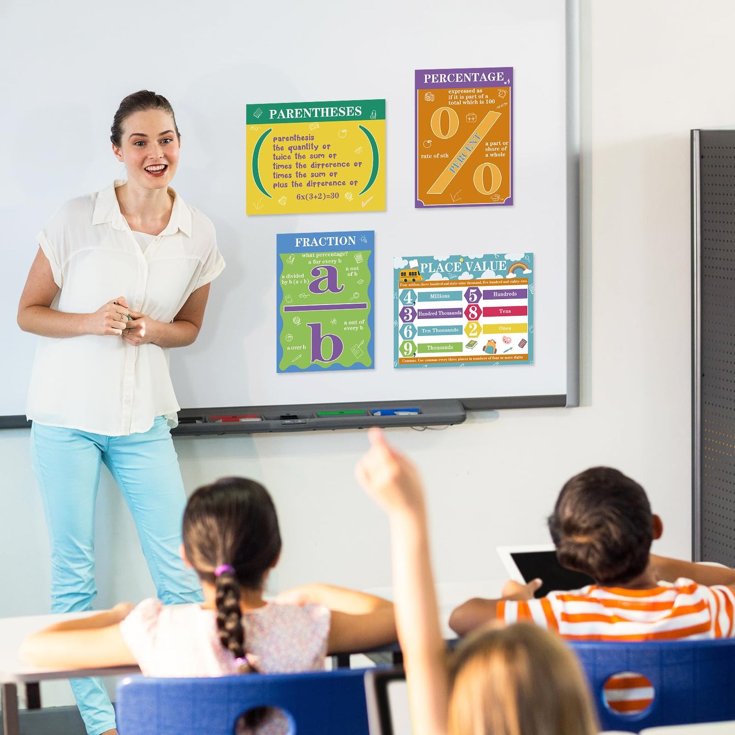 Eersida 27 Pcs Educational Math Posters Set Include 15 Keywords Math Multiple Posters 12 Multiplication Numbers 1-12 Flyers for Classroom Elementary School Supplies Bulletin Board(Rainbow)