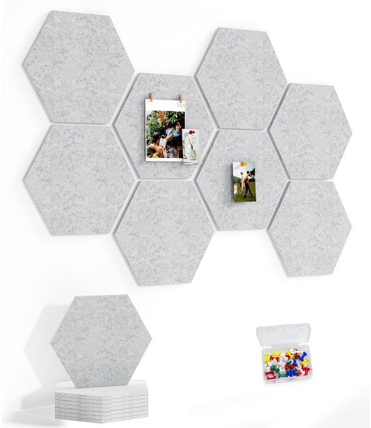 Uoisaiko 8 Pack Hexagon Felt Bulletin Board Tiles - 12" Large Thick Pin Board for Walls with 30 Push Pins, DIY Boards for Office Home School Decor, Aesthetic Hex Cork Board Alternative