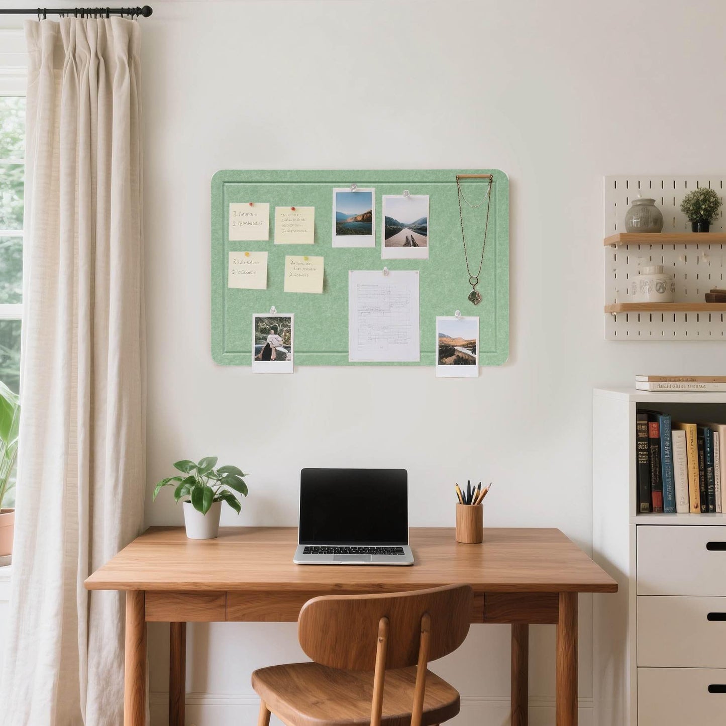 Lightomorrow Bulletin Board, 24 x 18 Inches Cork Board Alternative Decorative Felt Pin Board with Safe Removable Adhesives & 25 Push Pins for Home Office Classroom Walls-Sage Green