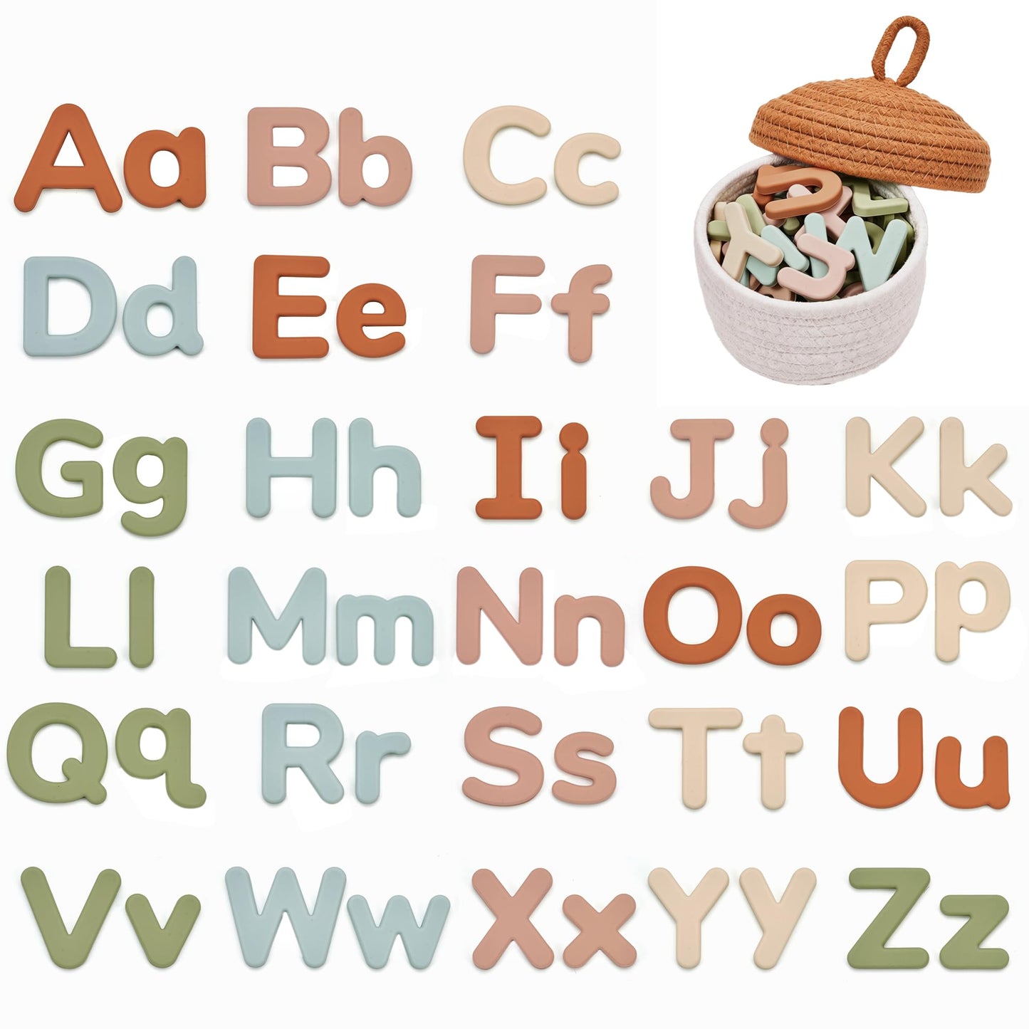 JoyCat Silicone Alphabet Magnetic Letters, 52-Piece Uppercase & Lowercase ABC Fridge Magnets for Toddlers & Kids, Preschool Learning Refrigerator Toy Set, Birthday Gifts for Boys Girls (Muted Color)