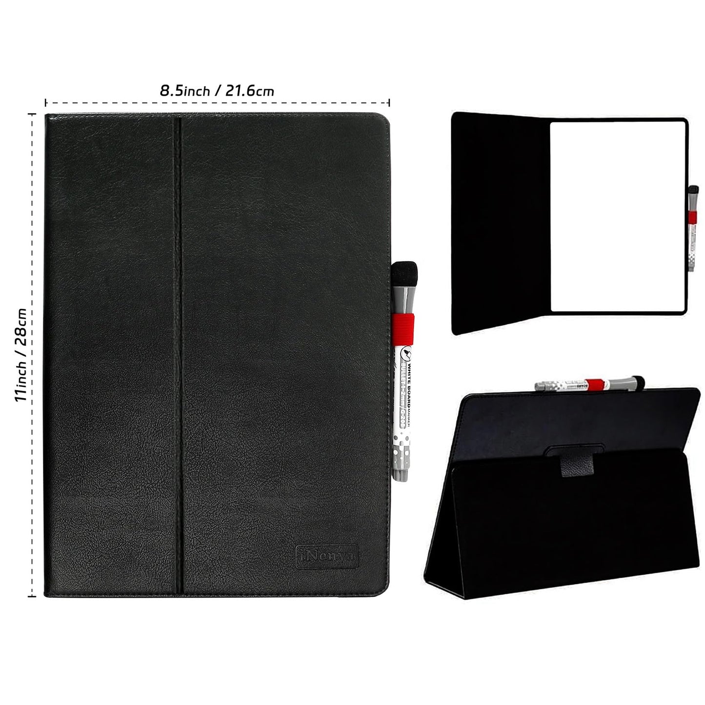 iNenya Portable White Board, 8.5 x 11 Inches, Small Dry Erase Board, Mini Portable whiteboard,Anti-Ghosting Surface, Smart Reusable Foldable for Kids Shool Students Office Home Travel (Black)