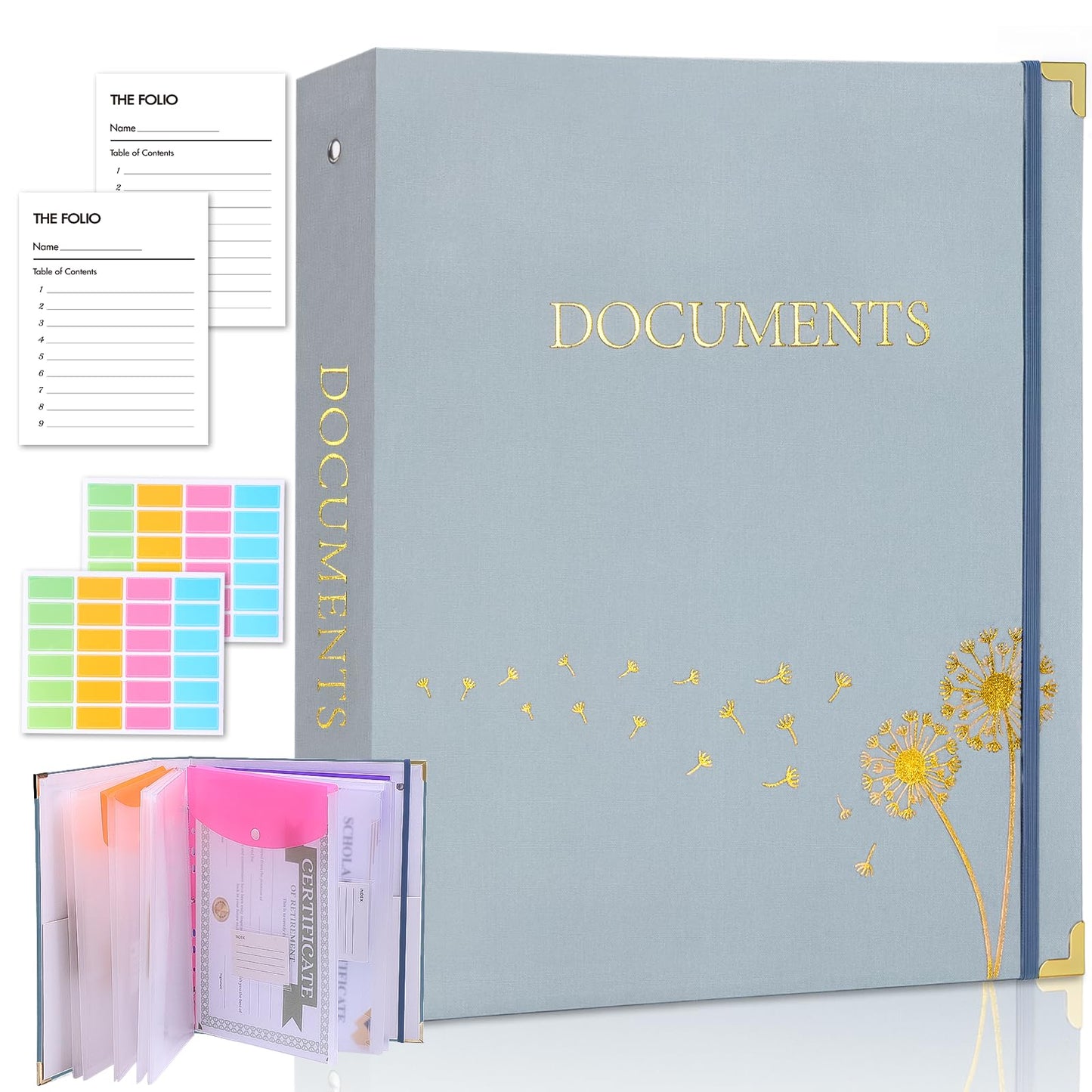 XKDOUS Important Document Organizer with 9 Pockets, Aesthetic Folio Folders 3-Ring Accordion Storage Binders Linen Expanding File Folder for A4 Papers, Documents and Files