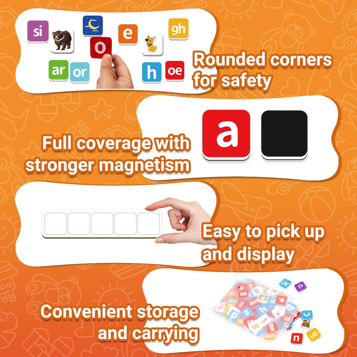 140 Phonics Magnetic Letters Tiles,Learning Letter with Magnet Spelling Board Phonics Games Letter Tiles Phonemic Awareness Alphabet Magnets Magnetic Elkonin Box for Preschool Kindergarten Classroom