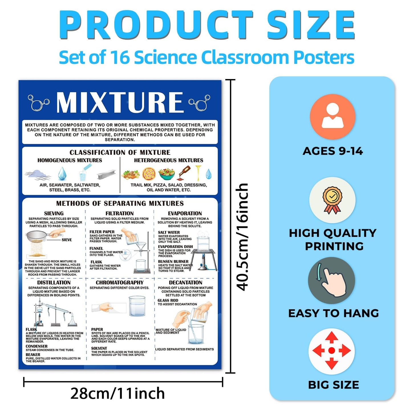 EggSun 16 Pcs Chemistry Science Posters for School Classroom Decorations, 11 x 16in Poster Charts for Teachers Primary Middle High School Supplies Education Classroom Bulletin Board Wall Decor