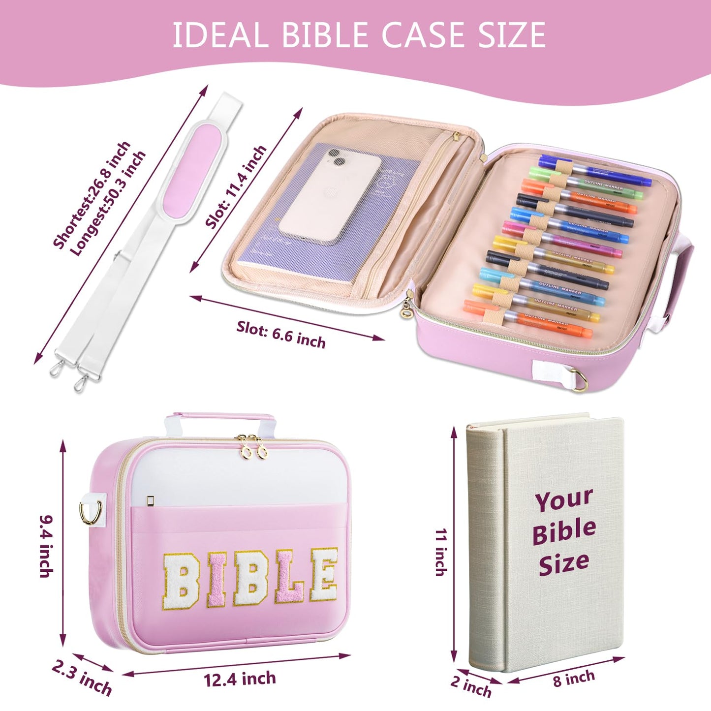 WOBAGMEN Bible Cover Case for Women,Large Leather Bible Book Covers with Bible Study Supplies, Bible Study Accessories Bible Journaling Kit,Purple Church Bag Christian Gifts for Women