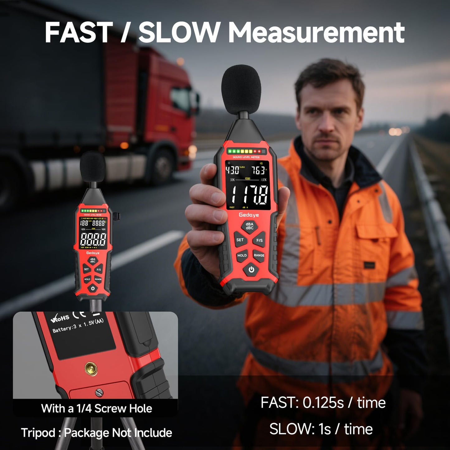 Power Supply Available Decibel Meter, Gedaye Sound Level Meter, A/C Weighted SPL Meter, Noise Measure Device 30-130dB, Noise Detector Sound Monitor Decibel Reader Classroom Factory Noisy Neighbor