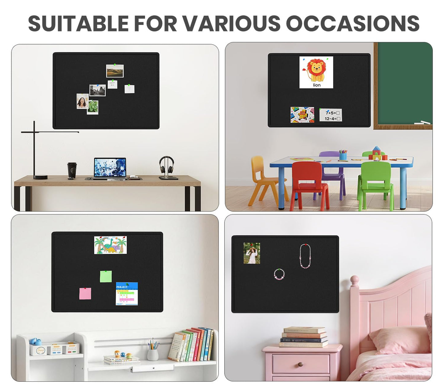 Large Bulletin Board - 60 X 36 inches Cork Board with 30 Pushpin, 5' x 3' Cork Board for Walls Pin Board, Self-Adhesive Felt Board Vision Board Foldable Photo Board for Wall - Black