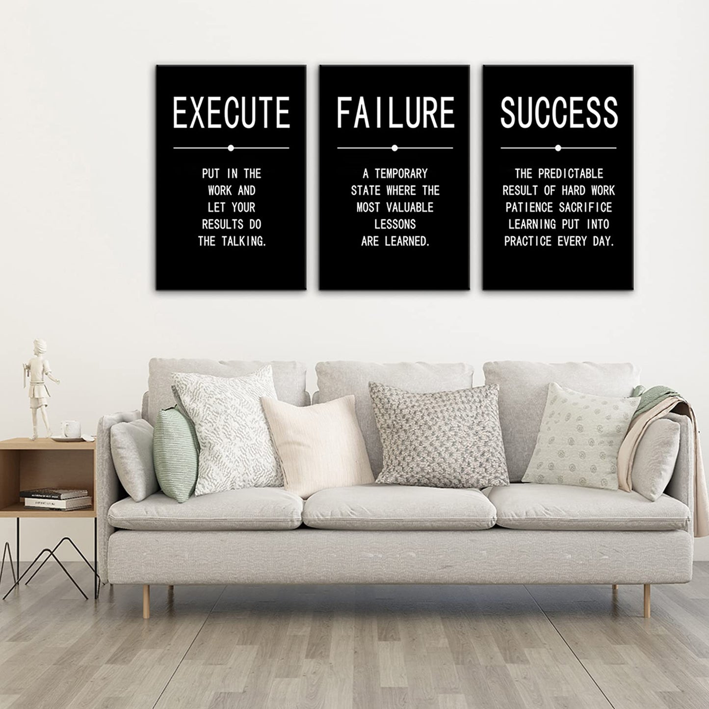 Success Quote Canvas Painting Wall Art Inspirational Wall Art Execute Failure Definition 3 Pieces Black Poster Positive Motivational Framed Artwork Prints Picture for Living Room Office [72''Wx 36''H]
