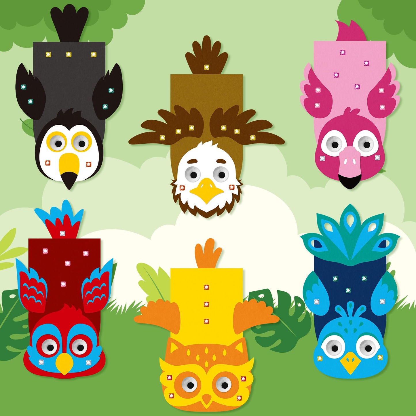 WATINC 6Pcs Hand Puppet Making Kit, Art Craft Felt Sock Puppet Toys, Creative DIY Make Your Own Pompoms Wiggle Googly Eyes Storytelling Role Play Party Supplies Gift for Girls Boys (Bird A)
