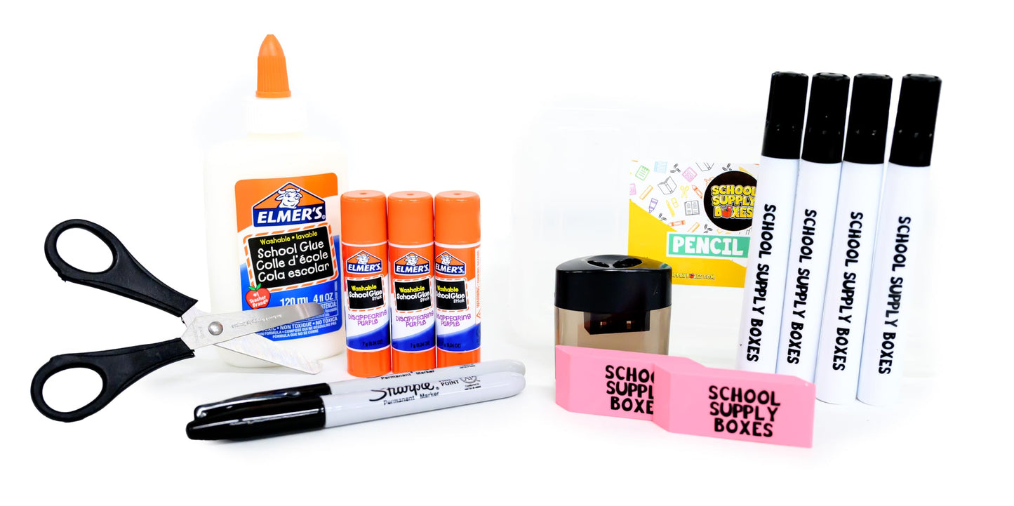 School Supply Boxes | Artistic Bundle (1 Box) | Back to School Essentials Kit for Students & Teachers | Includes Dry Erase Pocket Folders, Coloring Products, & Glue Products