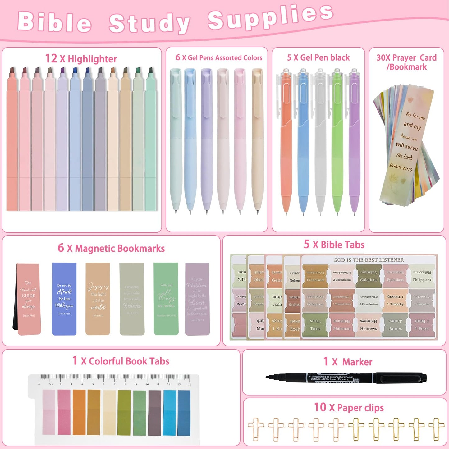 HRFGWDD Bible Study Supplies Kit for Women 76PCS Bible Journaling Kit with Bible Tabs for Women,Bible Highlighters and Pens, Bookmark, Stationary Gift Set for Christian Girls
