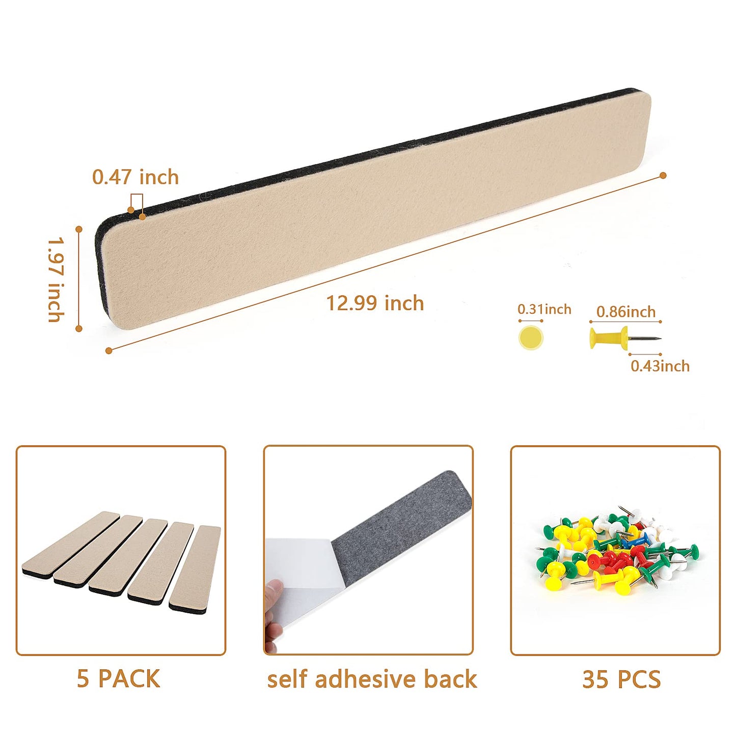 5 Pack Camel Felt Pin Board Bar Strips Bulletin Board Bundle with 5 Pack Multi-Color Felt Pin Board Bar Strips Bulletin Board