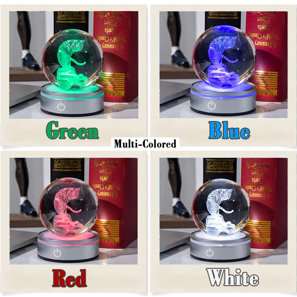 IFOLAINA Tiger Lovers Gifts for Men Women Birthday Anniversary 3D Crystal Ball White Tiger Figurine Lamps Decorations Animal Statue Presents for Him