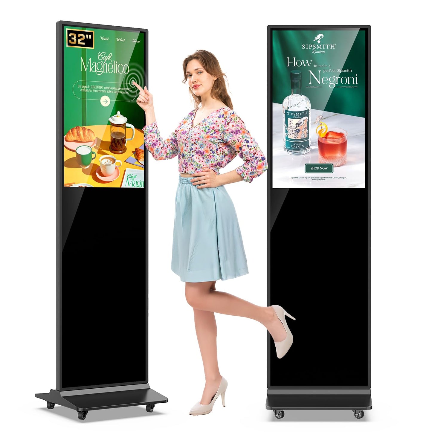 QIXZOCV MWE 32 Inch Indoor Digital Signage Displays Touchscreen Kiosk Floor Standing Advertising Display LCD Poster Interactive Display Android System with Auto Media Player