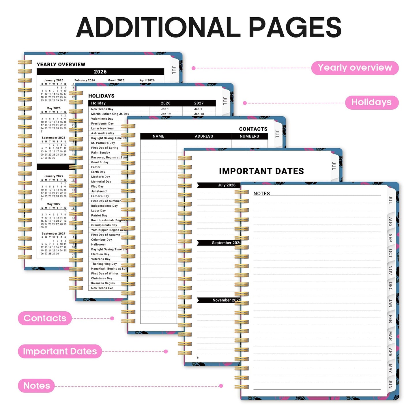 Planner 2026–2027, Weekly & Monthly Academic Organizer for School Year, Jul 2026–Jun 2027, Hardcover Planner with Tabs, Back to School Essential, 6.3" x 8.5", Midnight Roses