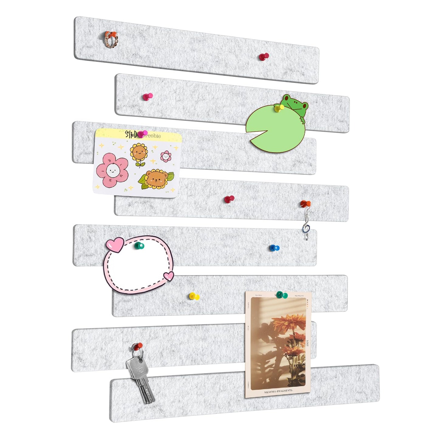 GoTiling Cork Board for Walls - 8 Pack Felt Pin Board Bar Strips - Self-Adhesive Lightweight Bulletin Board - Cork Board for Office with 40 Push Pins No Damage for Wall (Light Grey)