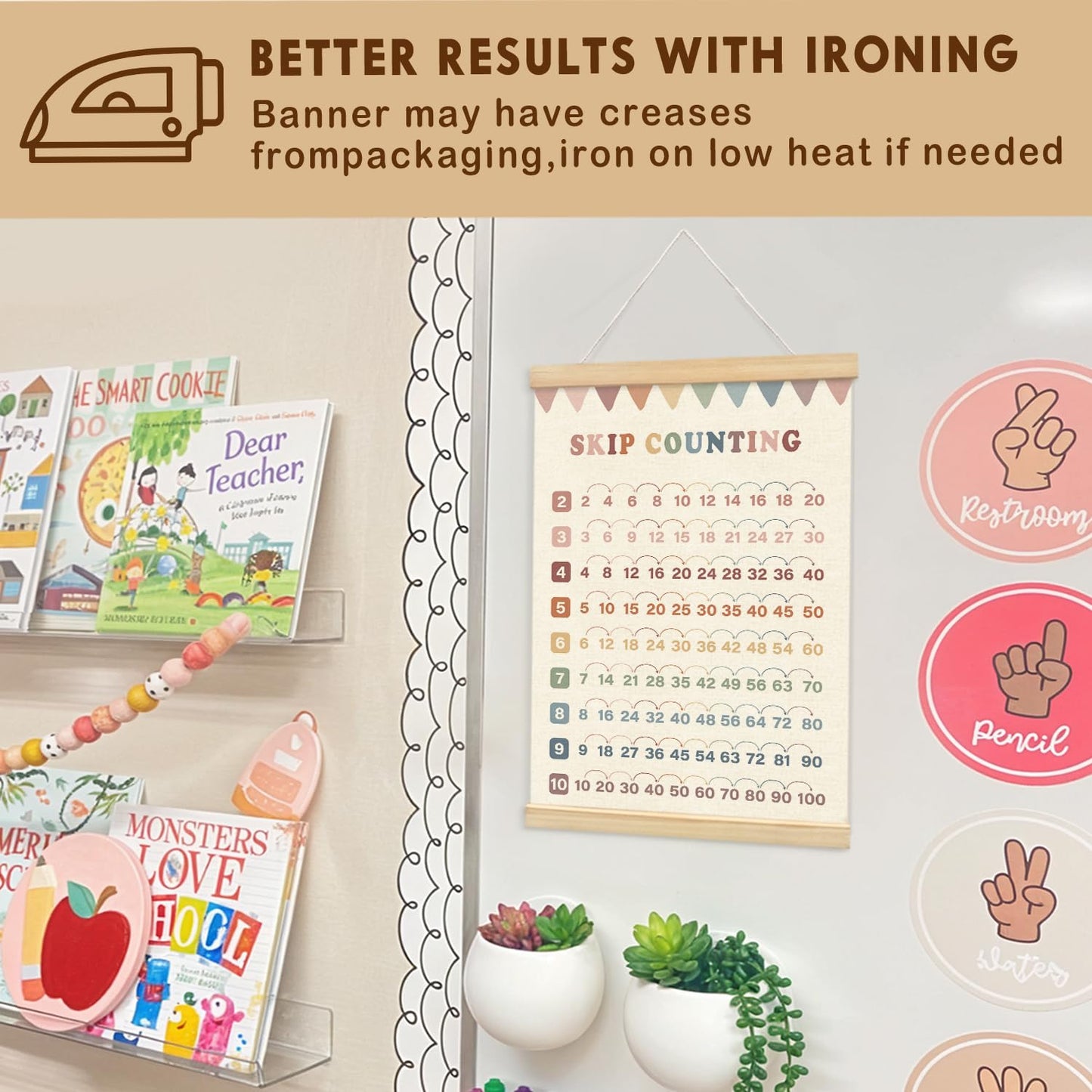 Lacama Multiplication Chart Homeschool Organization Math Posters,Skip Counting Chart Educational Math Wooden Poster Hanger, Times Table Charts, Educational For Homeschool Grade School Classroom Preschool Kindergarten Posters Hanger Frame,Math Classroom Mu