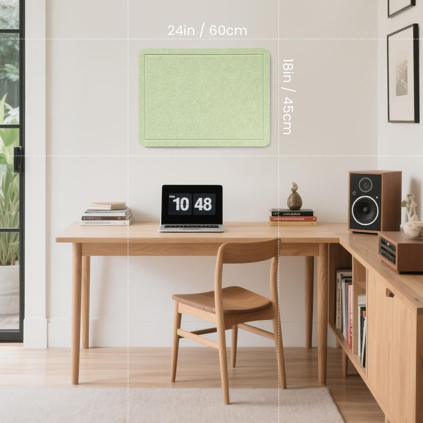 Lightomorrow Bulletin Board, 24 x 18 Inches Cork Board Alternative Decorative Felt Pin Board with Safe Removable Adhesives & 26 Push Pins for Home Office Classroom Walls-Avocado Green