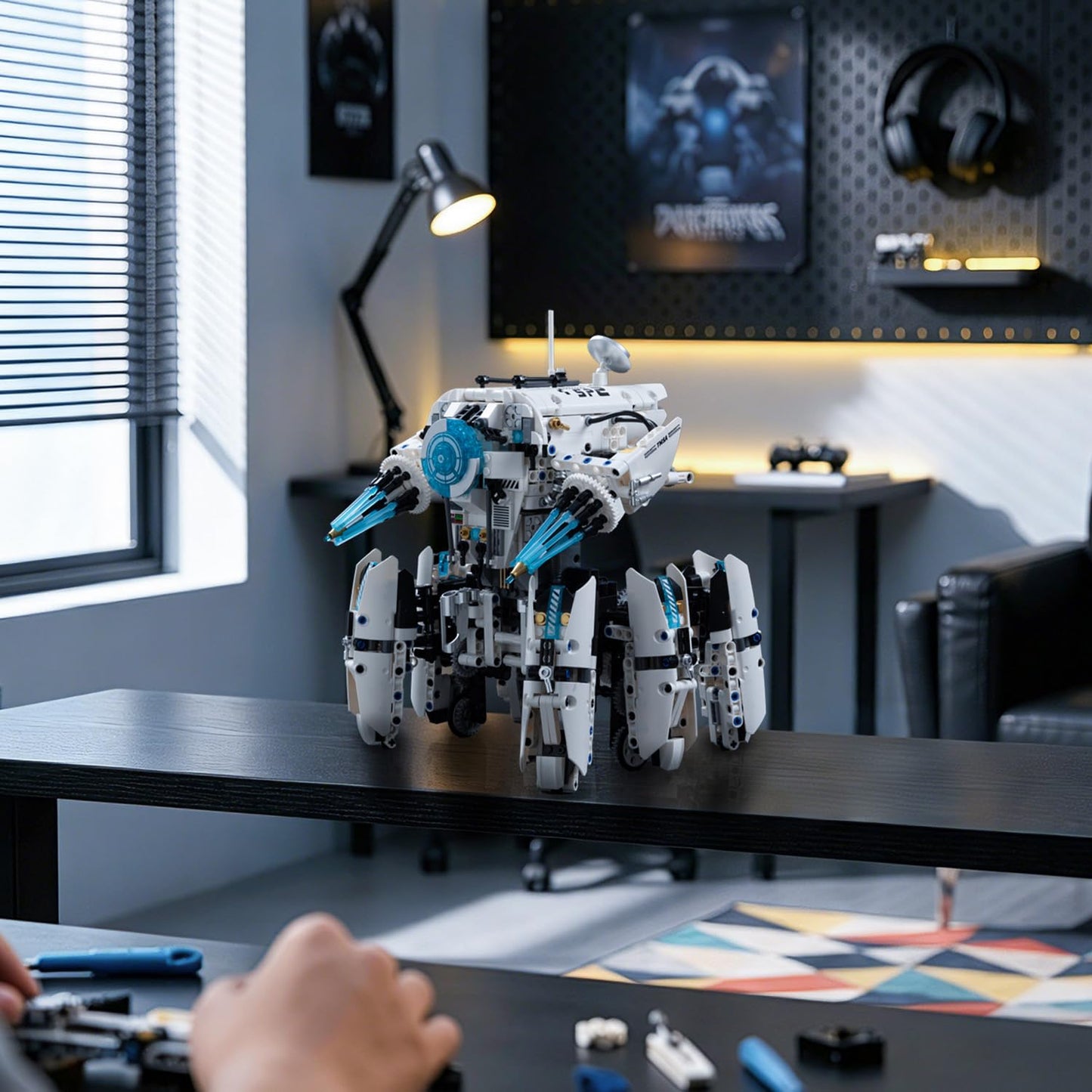 MOQIDI Programmable Hexapod Robot Technic Building Kit, STEM Sci-Fi War Machine Six-Legged Robot with Dual Control, App & Remote Control, Light-Up Cyber Technic Mecha Sets for Boys Ages 8–12 (1406 PCS