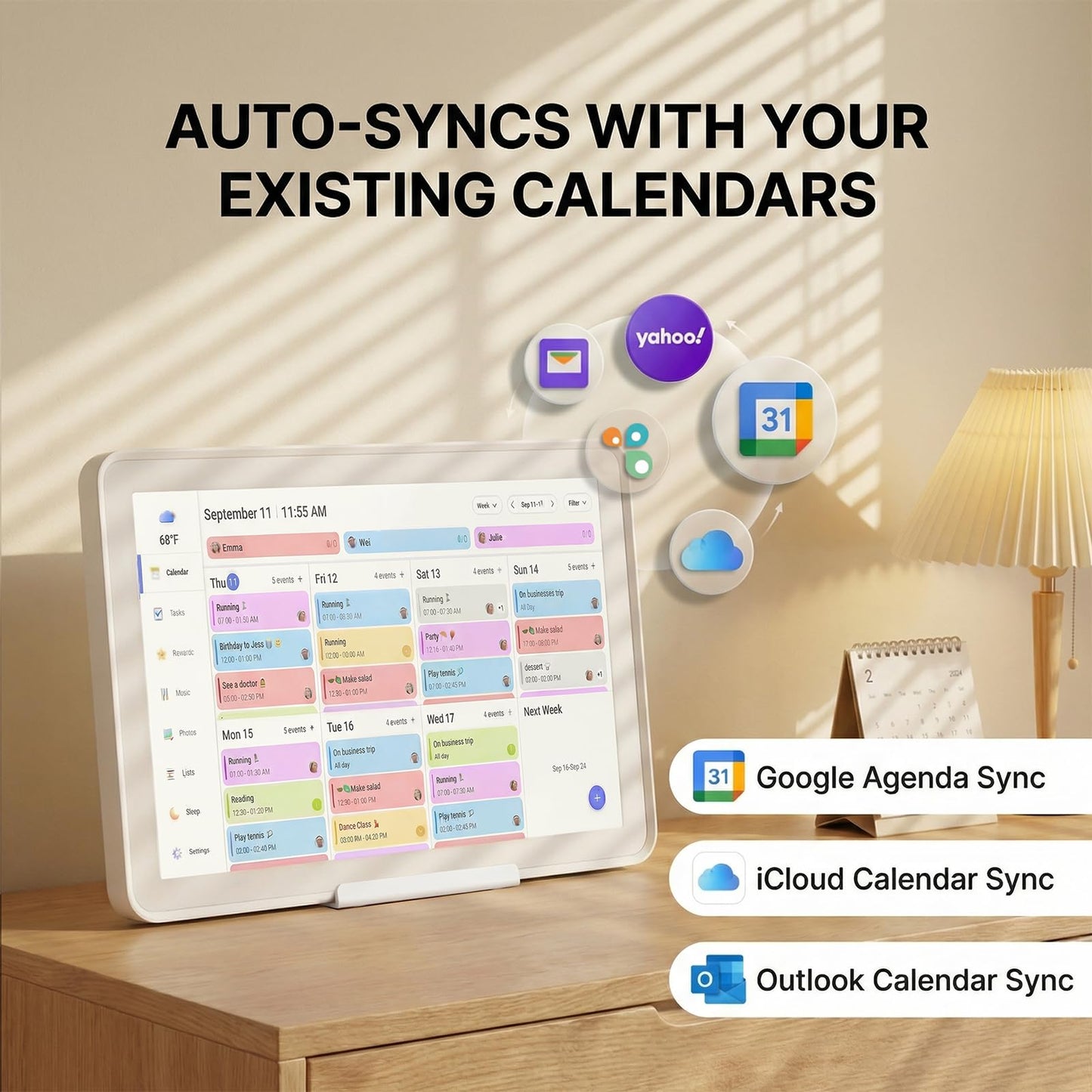 Mezed 21.5 Inch Digital Calendar with 32GB Storage, Touch Screen Family Planner with Weather Display, Reminder, Meal Schedule, Auto-Rotate Photo Frame, Wall Mount Electronic Organizer for Home Office (white, 21.5)