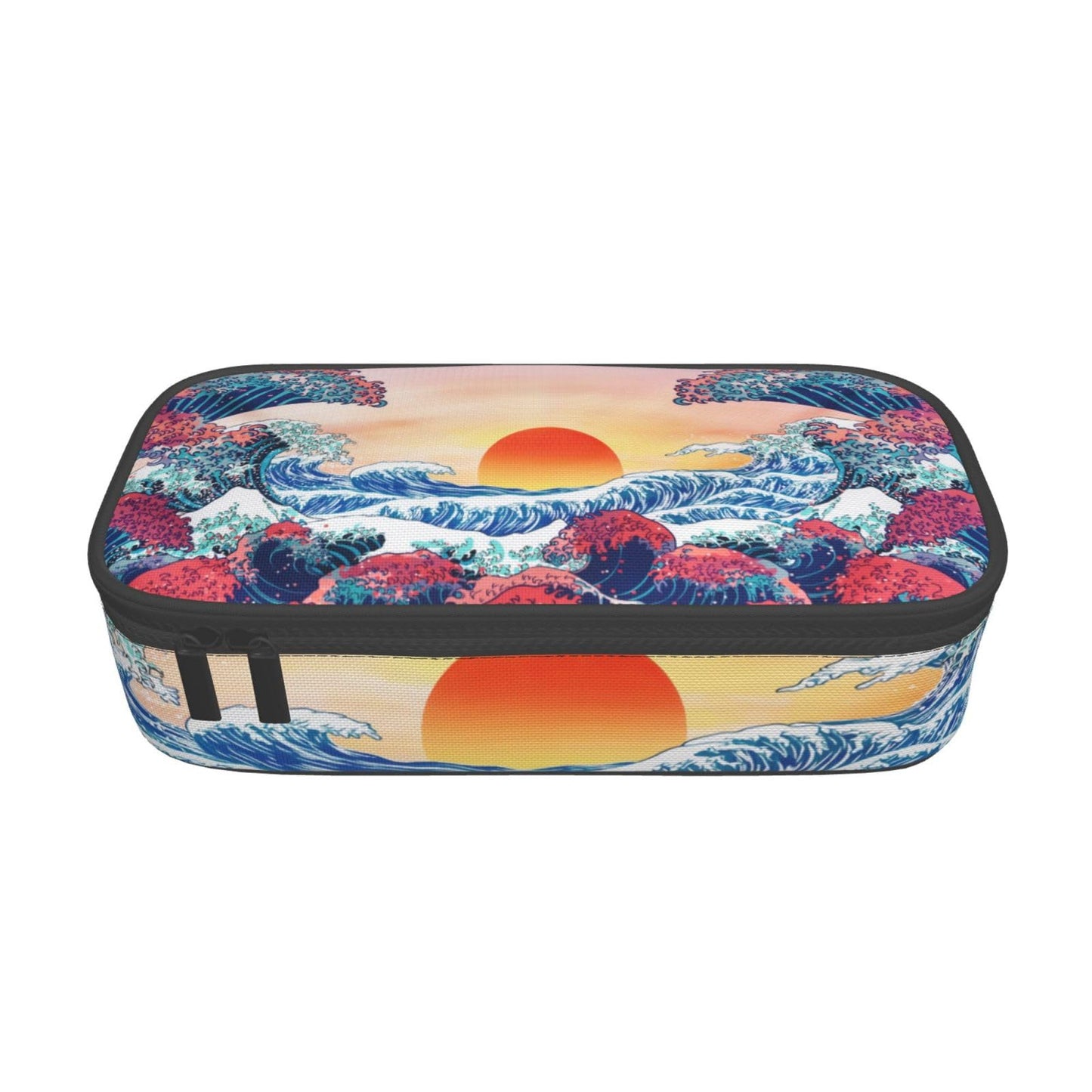 Aoojanu Japanese Ocean Waves Large Pencil Case With Zipper Compartments Stationery Pencil Bag For Kids Teens Students School Supplies