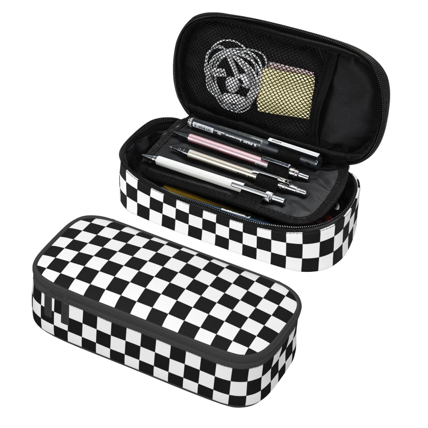 Geoocii Black White Checkered Plaid Large Capacity Pencil Case Organizer Pencil Pouch Stationery With Zipper School Supplies Pencil Bag For Girls Boys Teens Adult Office