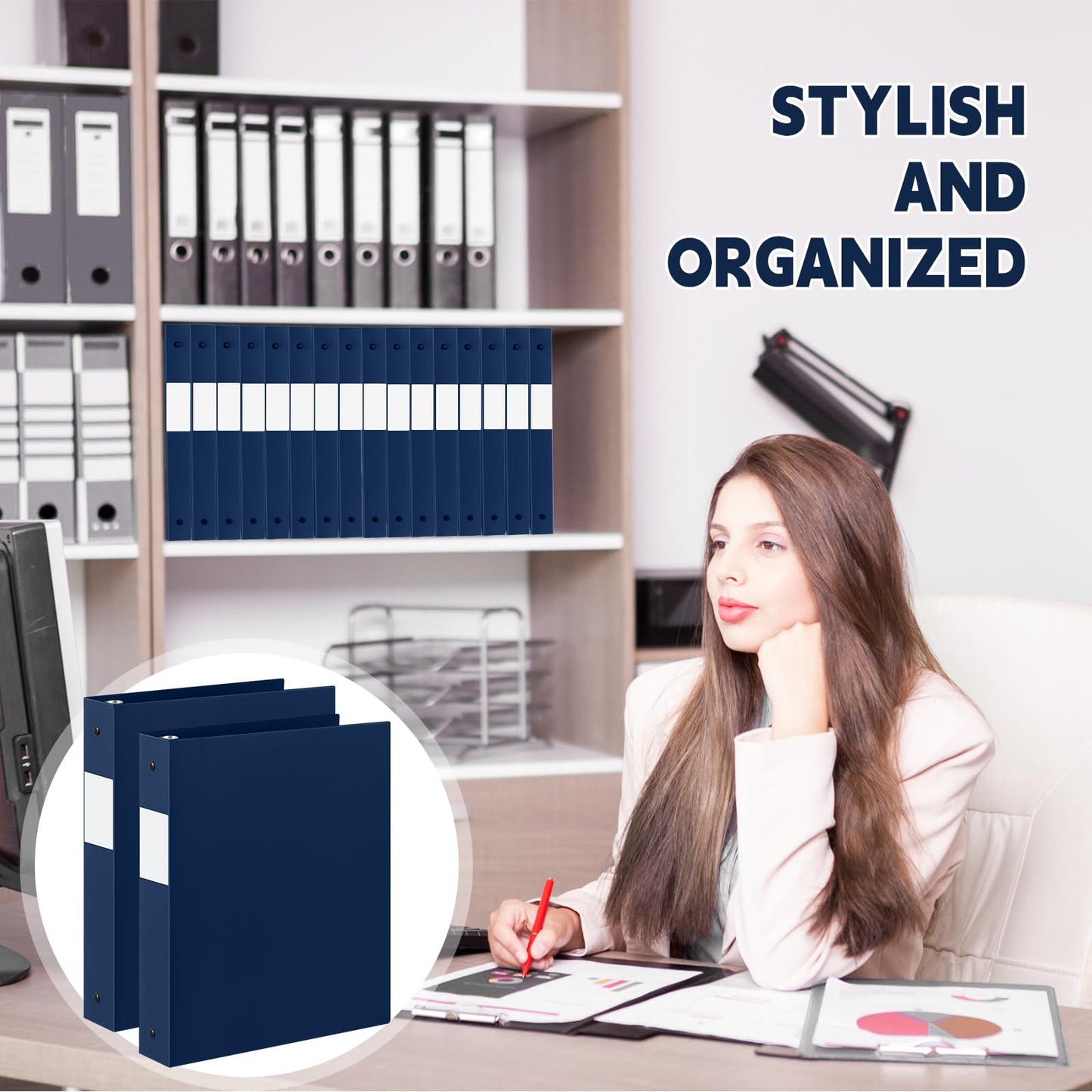 Henoyso 48 Pack 1 Inch 3 Ring Plastic Binders, Bulk Flexible PP Binders for Classroom & School Supplies, Letter Size 8.5 x 11, Holds 240 Sheets with Interior Pocket (Navy Blue)