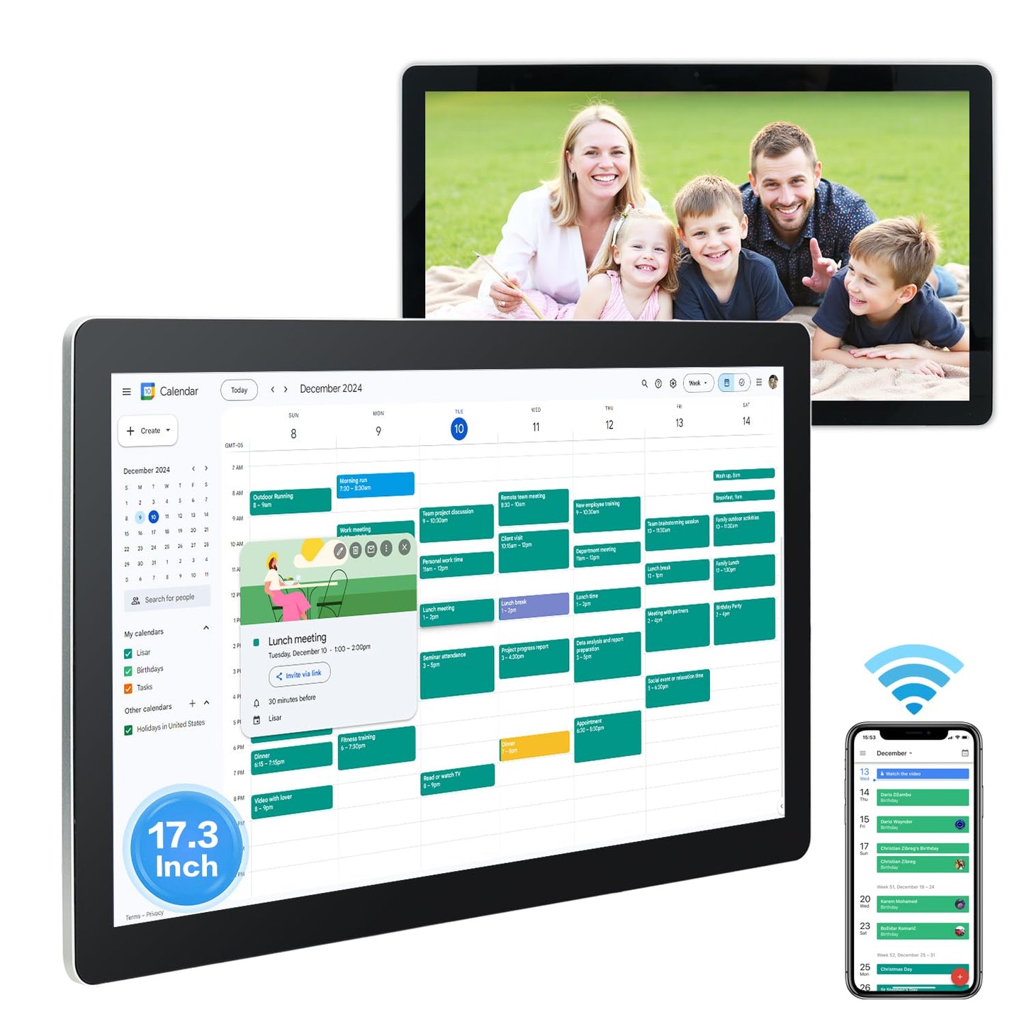 TouchWo 15.6 to 27 inch Touchscreen Digital Calendar & Wall Planners, Smart Whiteboard Calendar for Chore Chart & Work Schedule, Built in Speakers and Camera, Include Wall Mount & Desk Stand (17.3-inch)