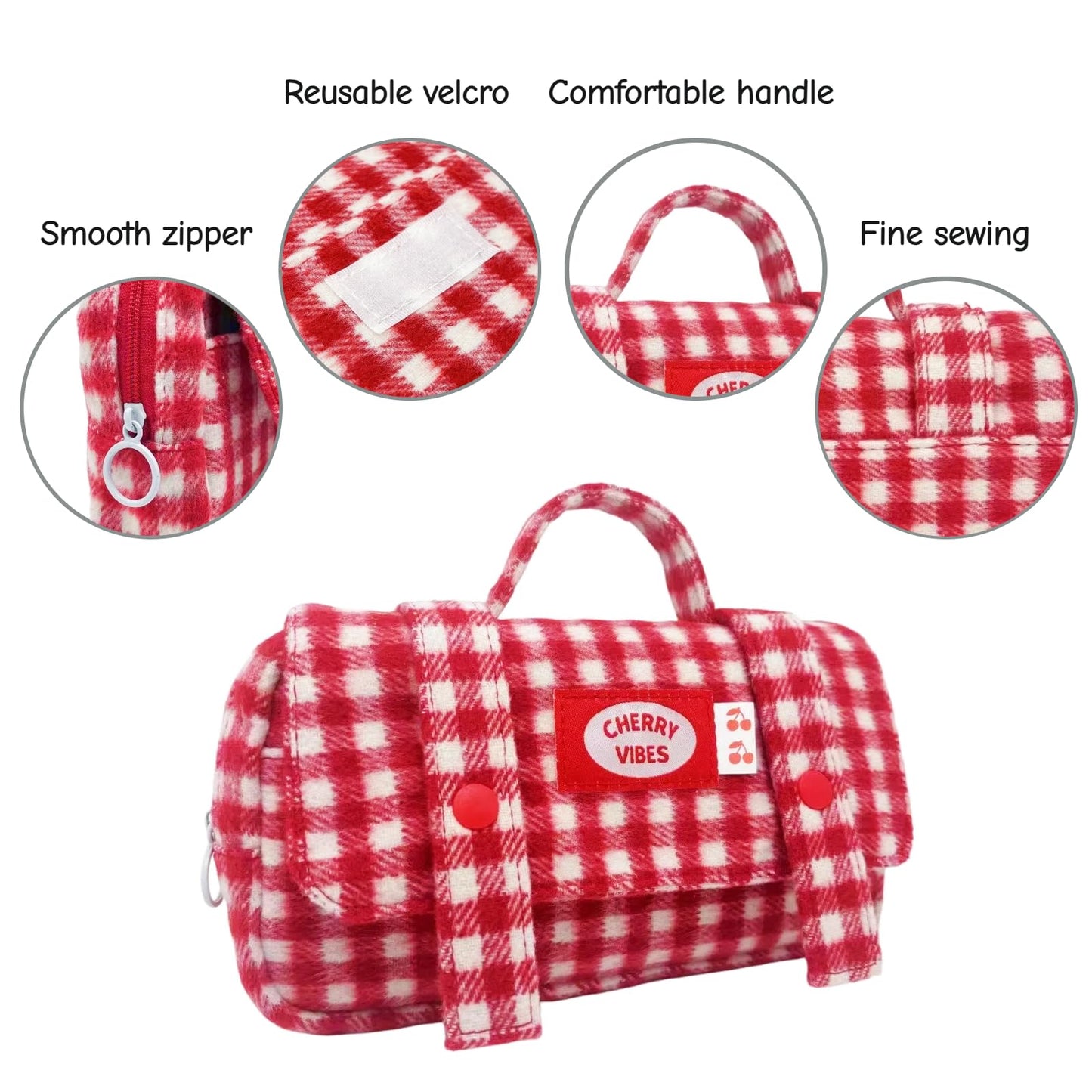 Haumei Cute Checkered Pencil Case, Red White Plaid, Large Capacity Gingham Pattern Pen Bag with Handle, Big Stationery Organizer, Multi-Use Storage Pouch, 8.7x1.6x4.7 Inches, Red