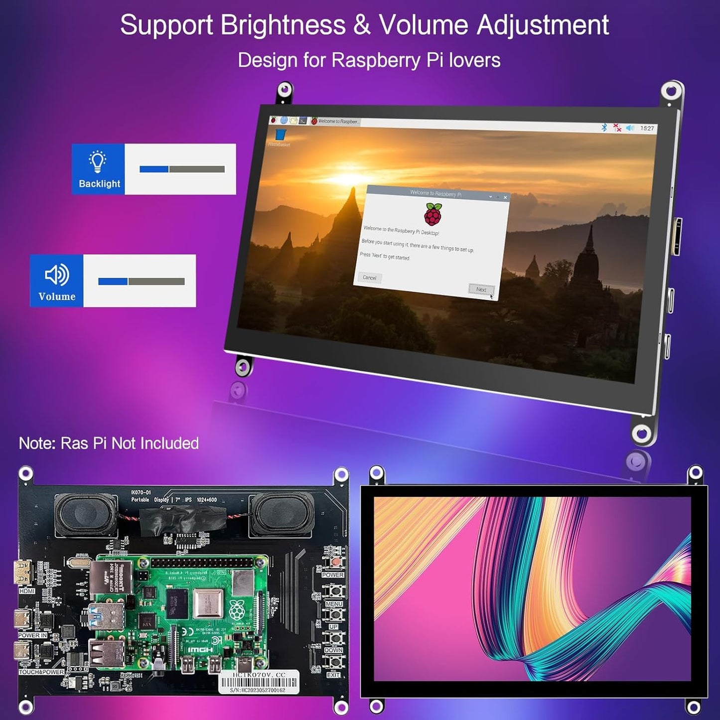 HAMTYSAN 7 Inch Raspberry Pi Screen Touchscreen Monitor 1024x600 Small HDMI Monitor w/Dual Speakers IPS Screen Display for Raspberry Pi 4/3/2 Win 11/10/8/7 Jetson Nano, Free Driver