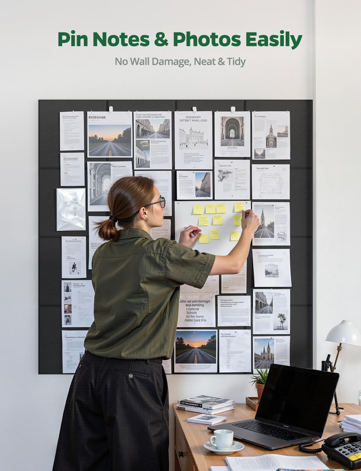 Large Bulletin Board 48" x 36", 12 Pack Blcak Cork Boards for Walls, Self-Adhesive Felt Pushpins Wall Tiles, Display for Messages, DIY Notice, Photo Decorations, Classroom, School, Office, Bedroom