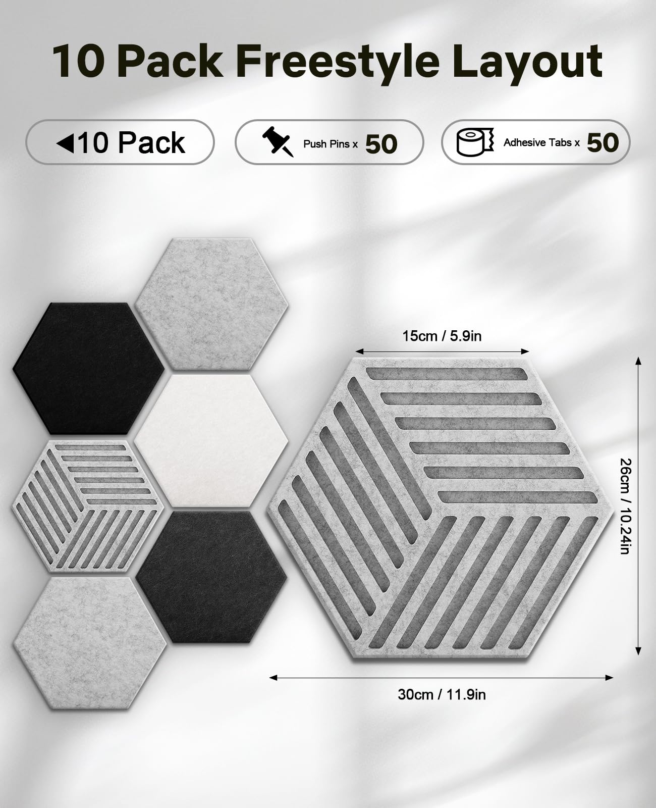 Hexagon Large Cork Bulletin Board Tiles, Peel and Stick Felt Wall Panels for Vision, Message Center, Picture and Prayer Board for Office, Dorm, Room and Desk Decor(Concrete Echo)