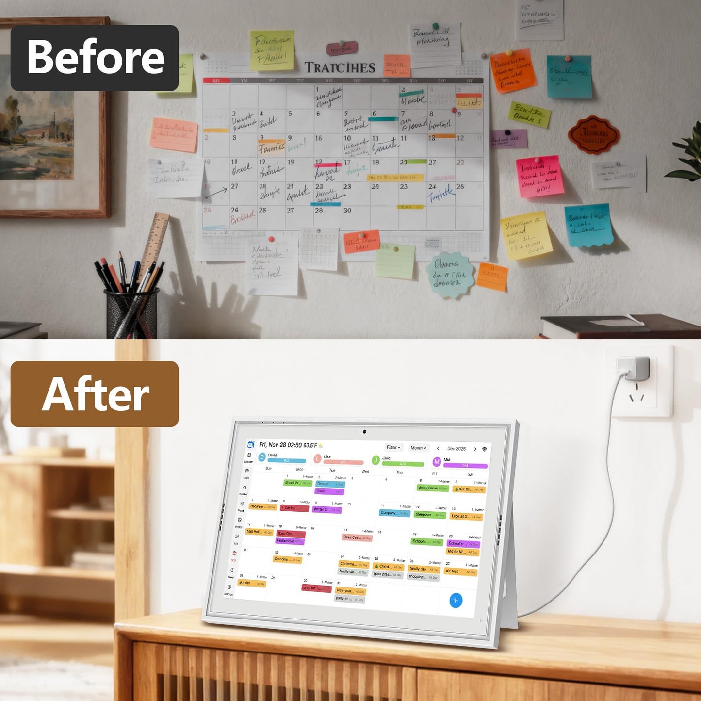 Smart Digital Calendar: 15.6-Inch Electronic Wall Calendars & Chore Chart, Full HD Interactive Touchscreen Display for Family Schedules Planner,Seamless Scheduling/Organizing-Wall/Desk Mountable