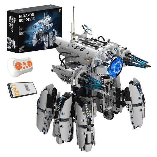 MOQIDI Programmable Hexapod Robot Technic Building Kit, STEM Sci-Fi War Machine Six-Legged Robot with Dual Control, App & Remote Control, Light-Up Cyber Technic Mecha Sets for Boys Ages 8–12 (1406 PCS