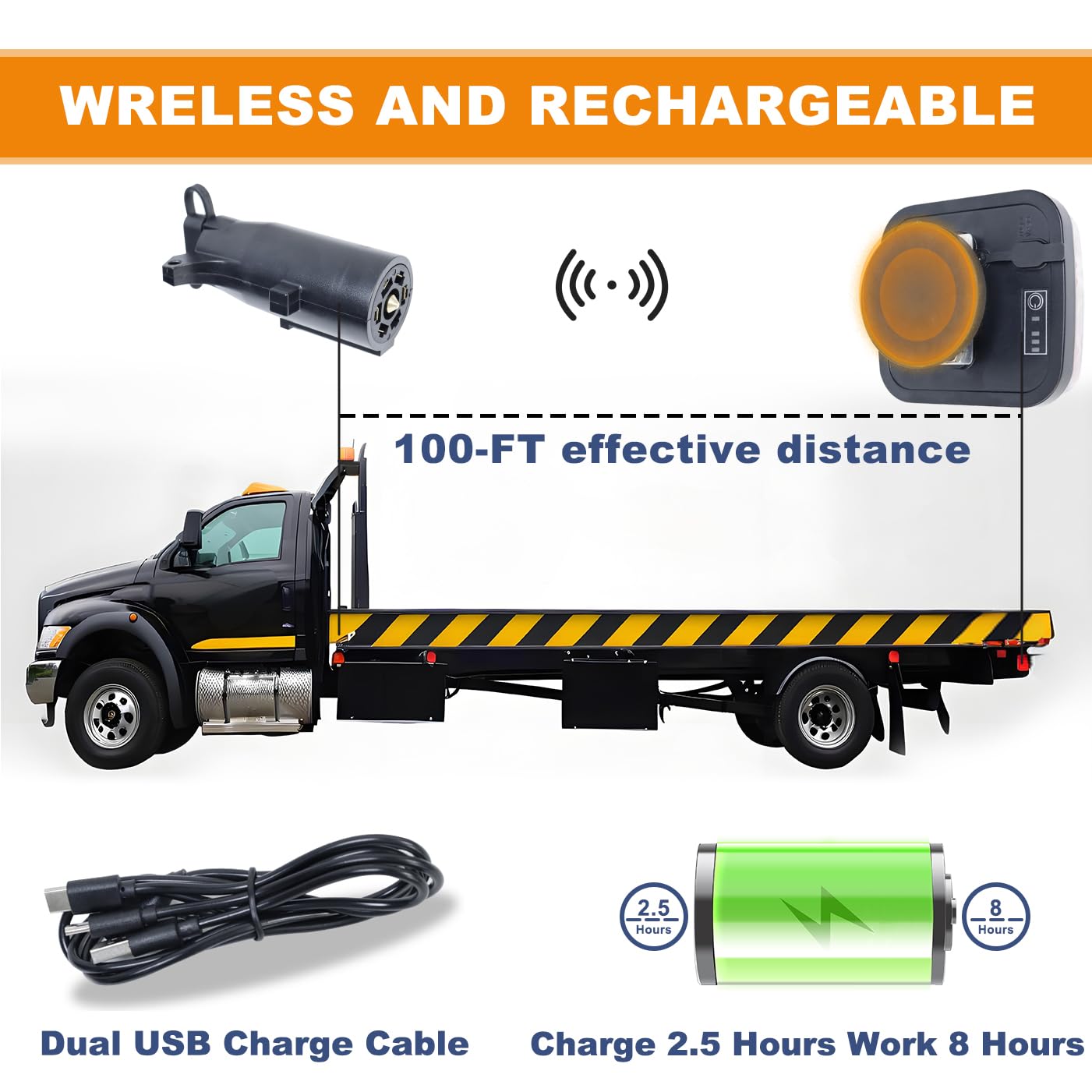 yuksood Wireless Trailer Light Kit - Magnetic, Rechargeable, Waterproof IP67 for Trucks, RVs, Boats - Red, Model zy-5023B
