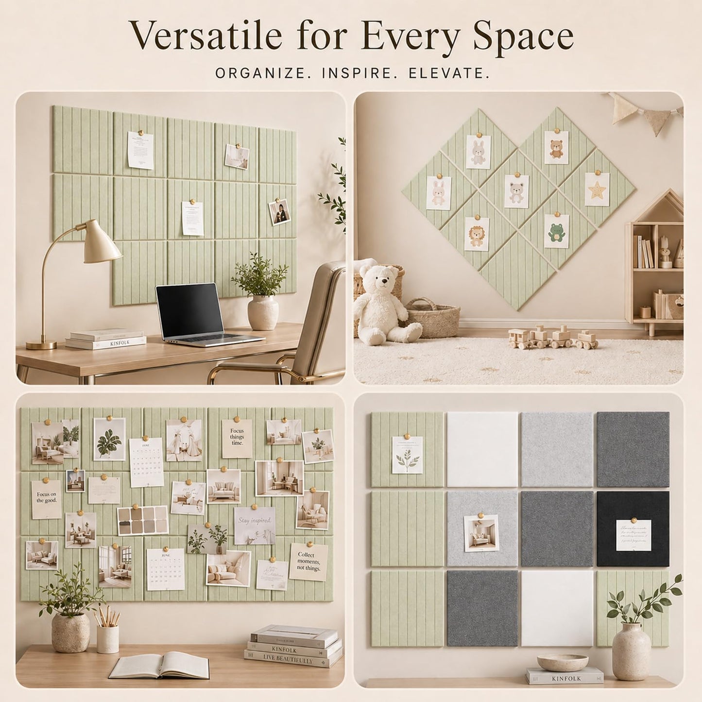 Baysola Stripe Felt Bulletin Board Panels 36 x 24 Inch Self Adhesive Wall Tiles Cork Board Alternative for Office Classroom Photos Notes 6 Pack