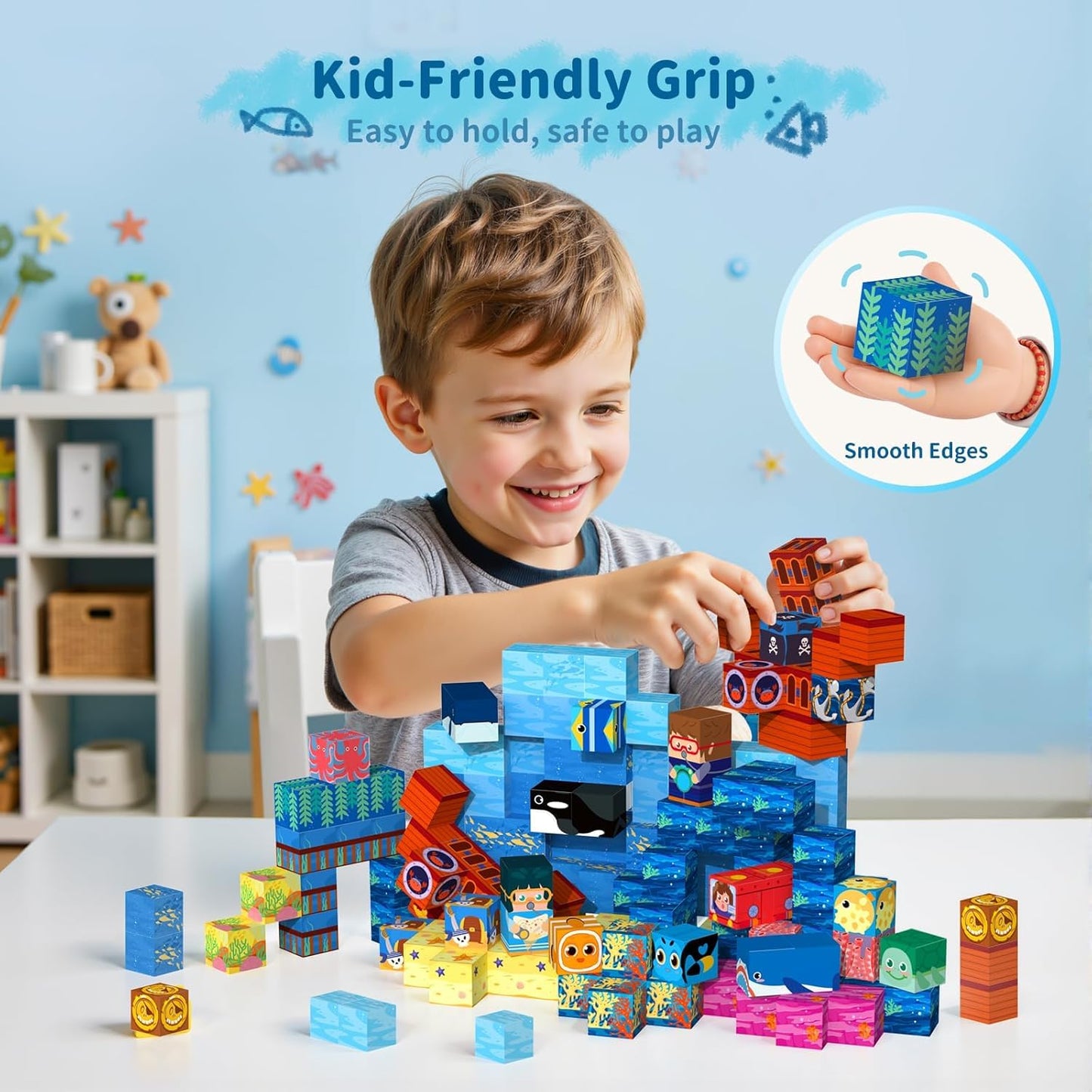 VNLINA Magnetic Building Blocks for Kids - 154Pcs Magnetic Cubes STEM Montessori Sensory Toys Set Creative Gift for Boys Girls Ages 3 4 5 6 7 8 9 10+