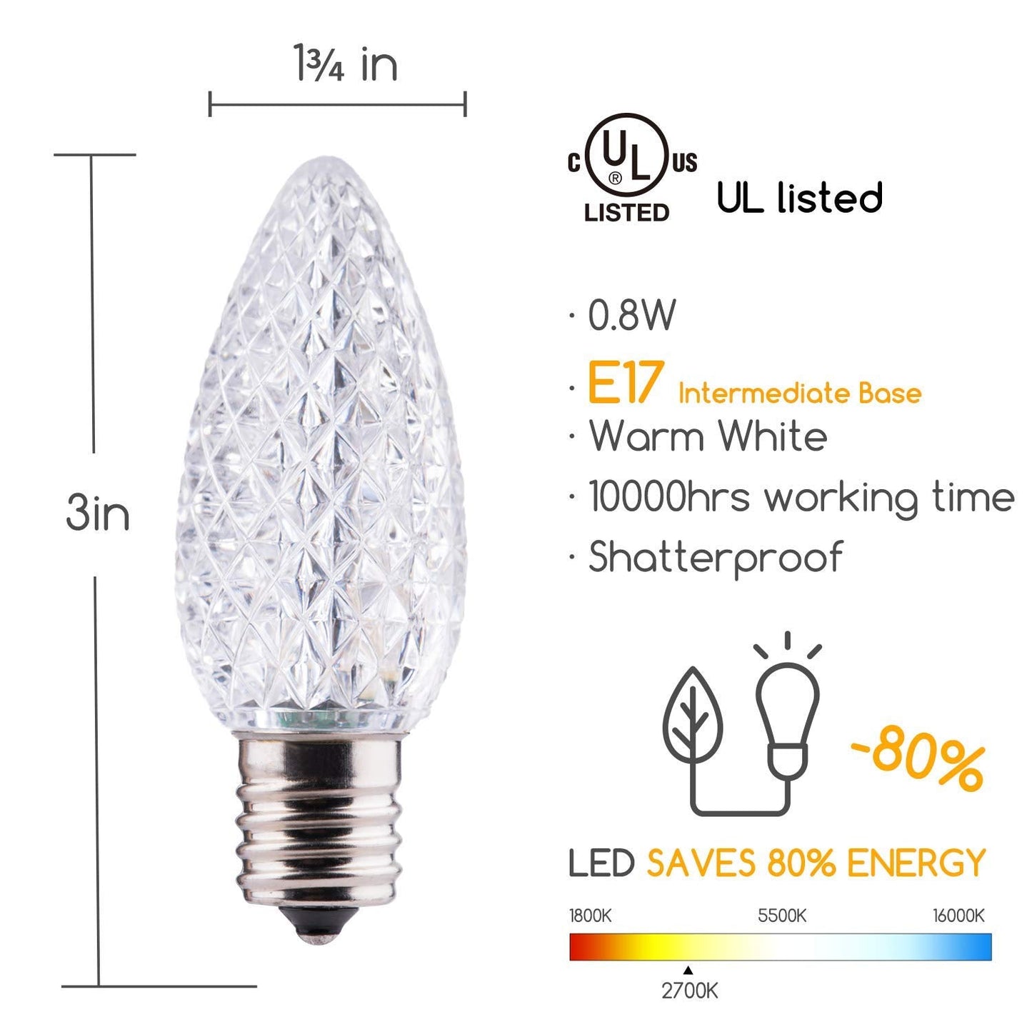Minetom LED Light Bulbs, 100 Pack Warm White C9 Dimmable Replacement Bulbs, E17 Base for Indoor & Outdoor Christmas Decoration