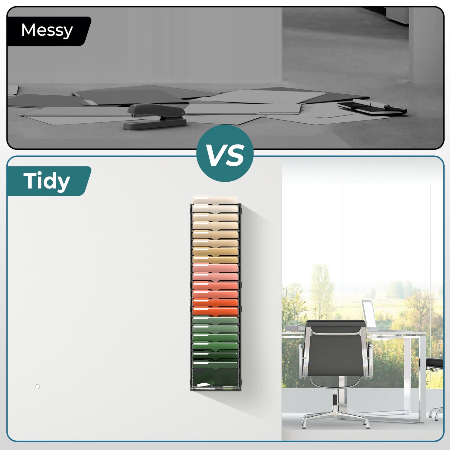 SUPEASY 21 Tier Wall File Organizer, Hanging Wall Mounted Mail Organizer with Label Slots, Metal Mesh File Holder Magazine Rack for Office, Home, School or Classroom, Black