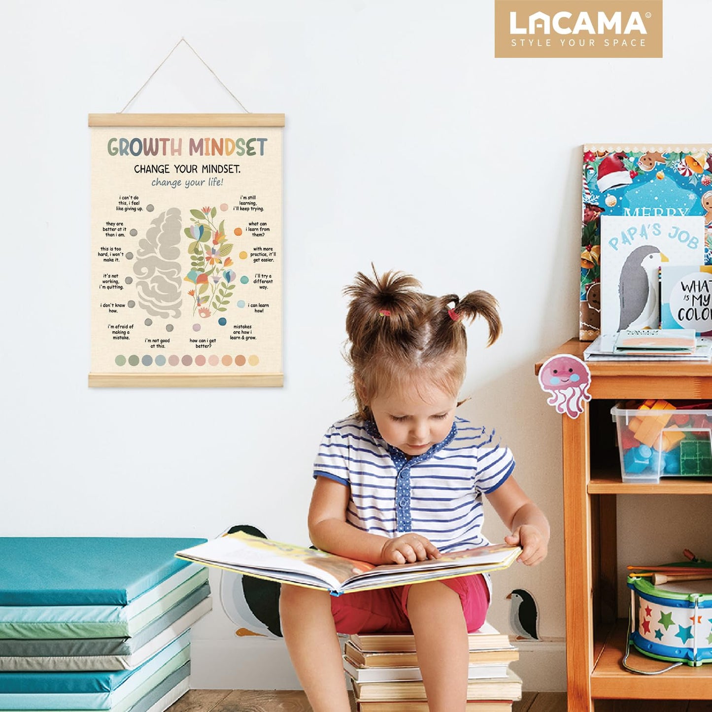 Lacama Mental Health Posters Hanger Frame, Motivational Wall Art Decor，Homeschool Decor, Growth Mindset Posters for Boho Classroom Homeschool Office Decor 12X16in