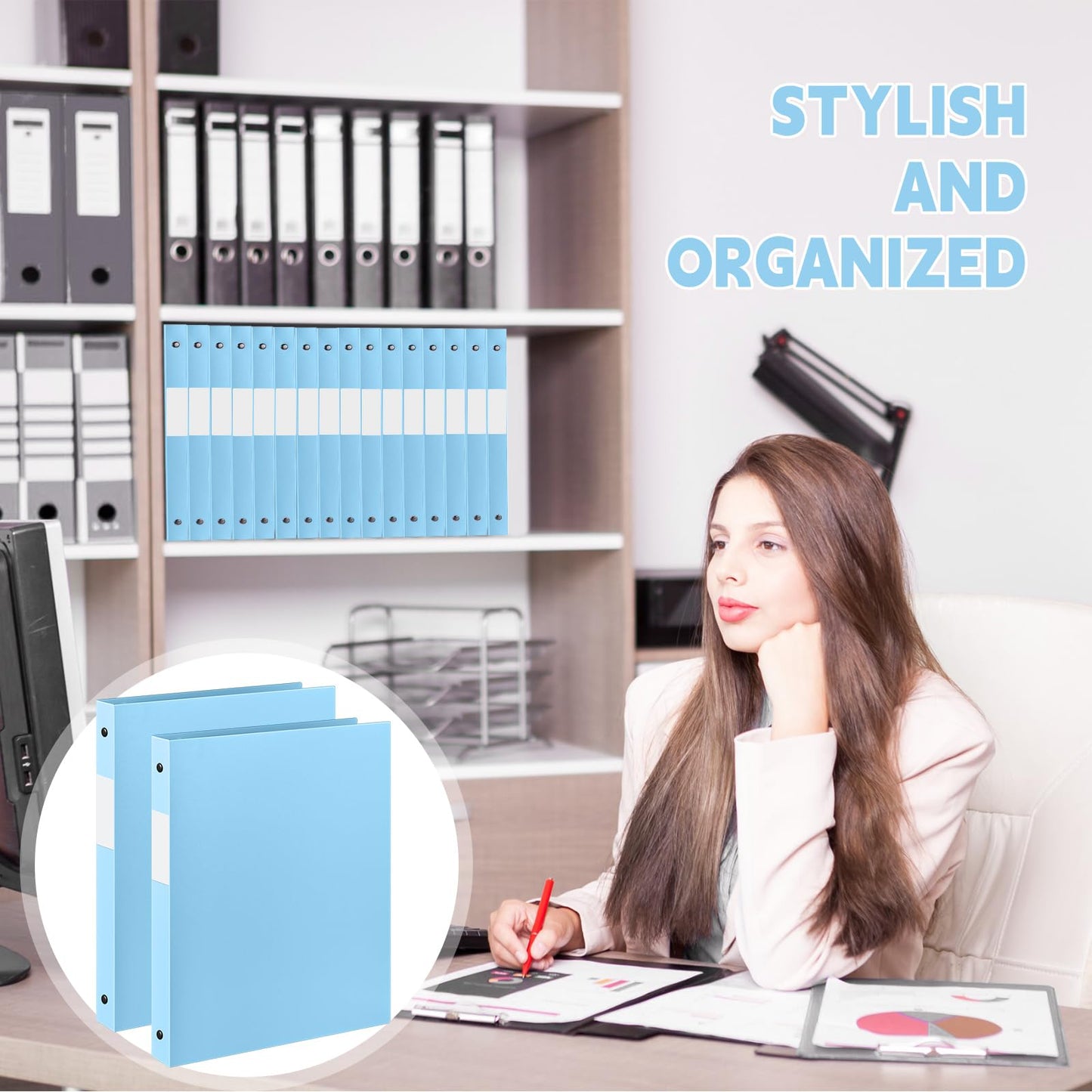 Henoyso 26 Pack 0.5 Inch Plastic 3 Ring Binder Round Ring, Bulk 1/2 Inch Flexible Binders Hold 140 Sheets Letter Size with Pocket, Document Organizer for Back to School Classroom Office (Light Blue)