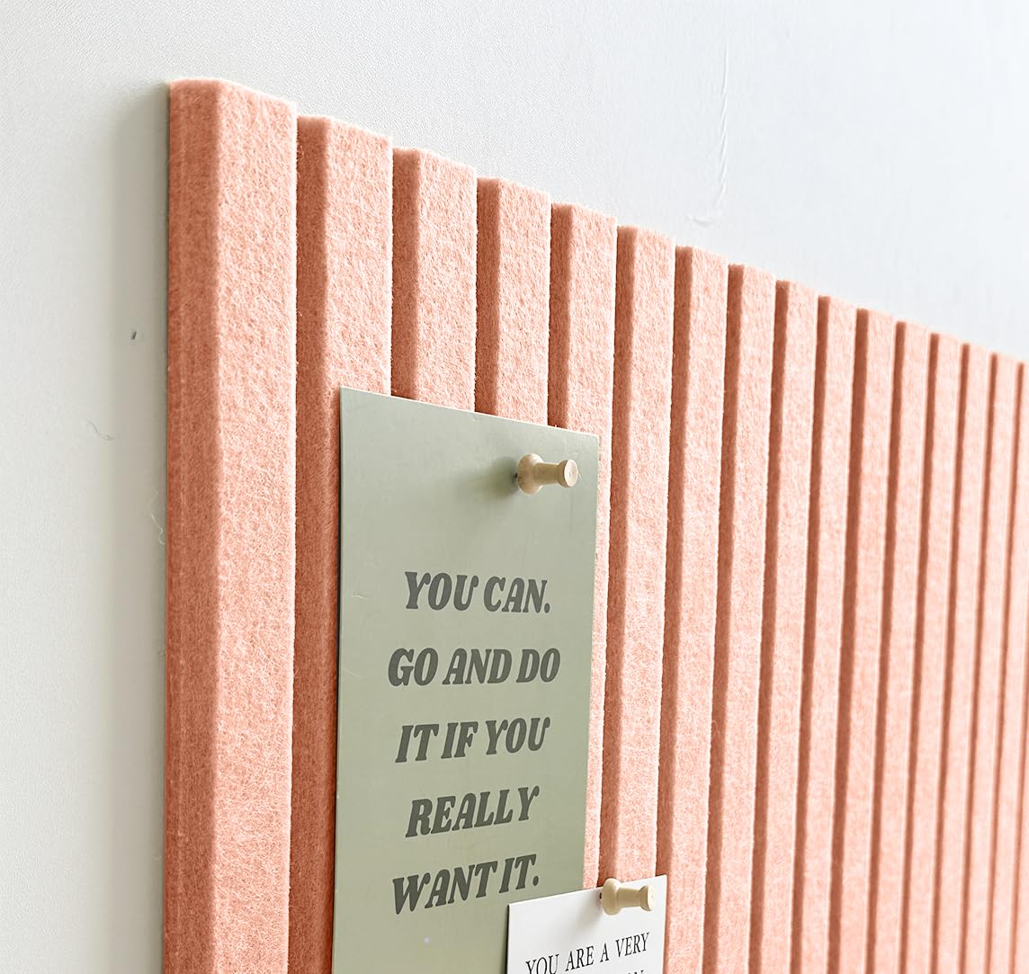 Large Cork Board for Office, 8 Pack Felt Wall Tiles with Slat Wall Paneling and Safe Removable Adhesive Tabs, Felt Bulletin Board Pin Board Cork Boards for Walls - Pink