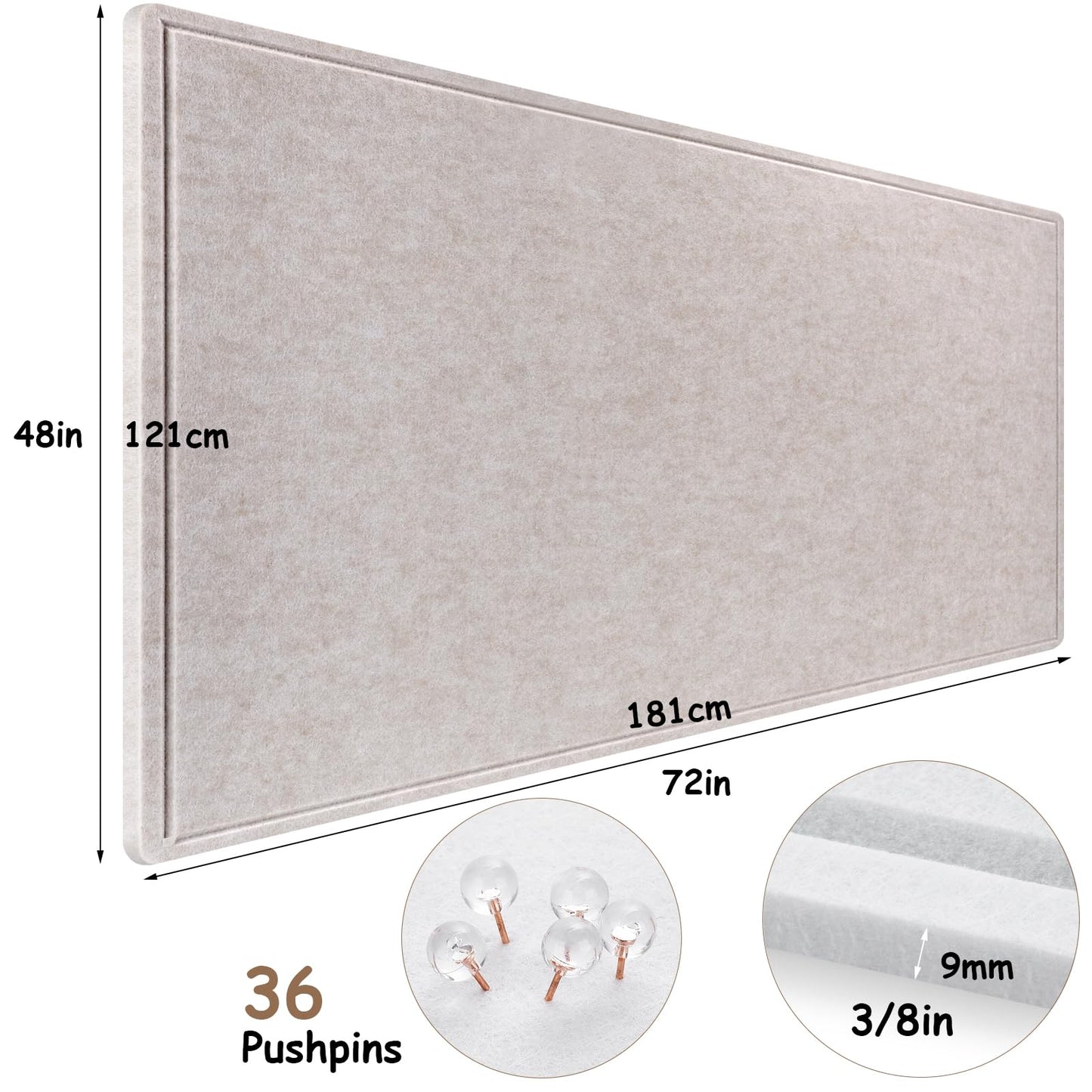 Large Bulletin Board, Foldable 72x48 Inches Cork Board Alternative, Large Felt Board Decorative Pin Board for Wall, Foldable Photo Board Self-Adhesive Vision Board with 36 Pushpins Light Khaki