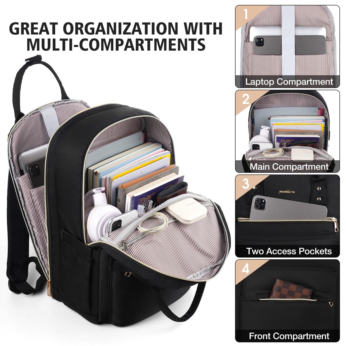 YAMTION Laptop Backpack for Women Bookbag School Backpack with Charger,Aesthetic Computer Backpacks for High School Teen Girls Office College Students Nursing Work,Mochila Mujer,Beige