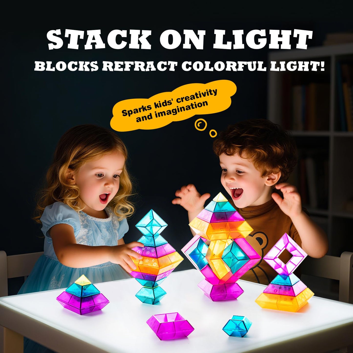 30-Piece Building Blocks Set for Kids - STEM Preschool Learning Activities Ages 3-6 Years Old, Light Table Compatible Educational Stacking Toys
