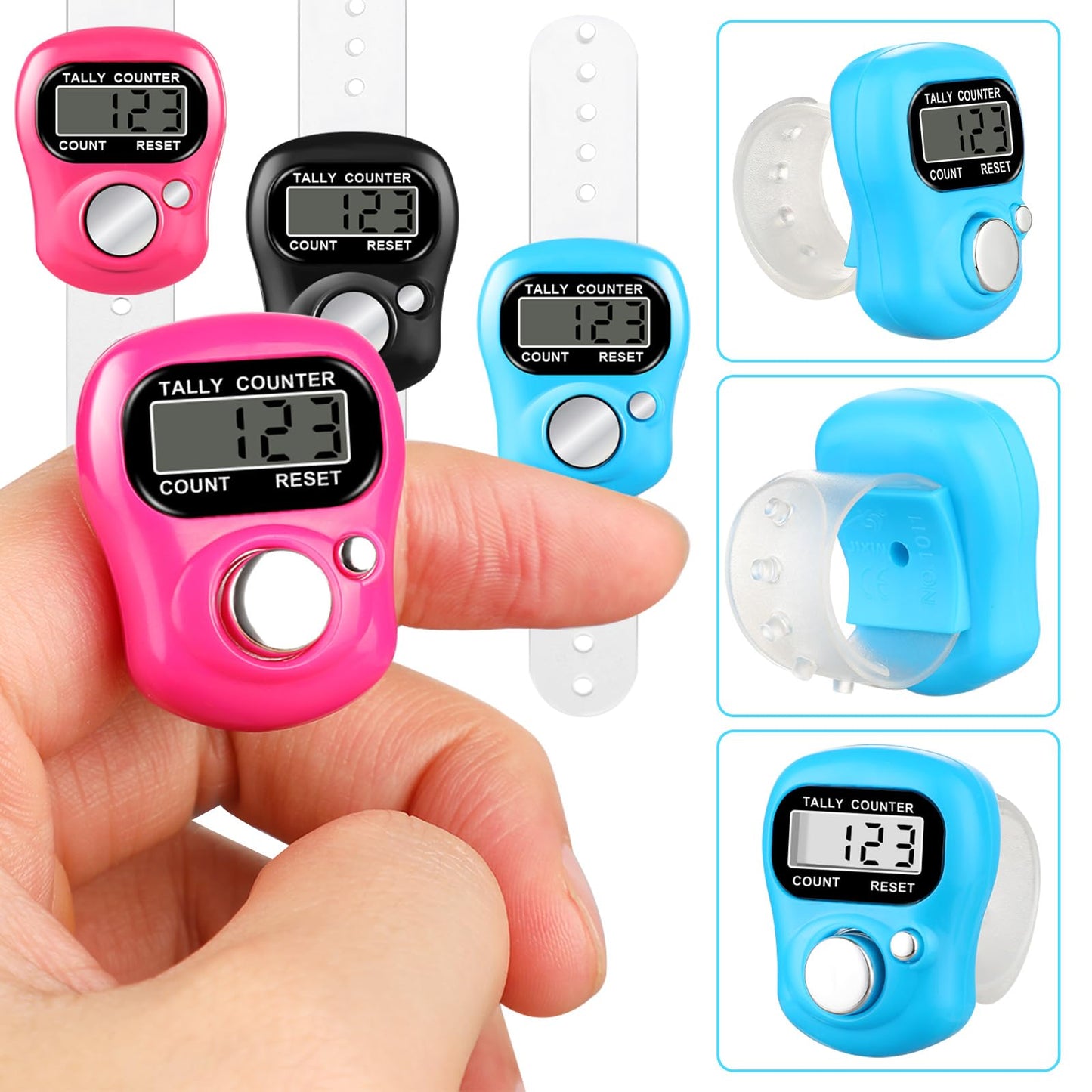 ALDMIO 15 Pcs Electronic Finger Counter, 5 Digital Finger Counter, Resettable Hand Tally Clicker Counters for Counting Numbers Knitting Coaching Golf Lap Fishing School Sports Event