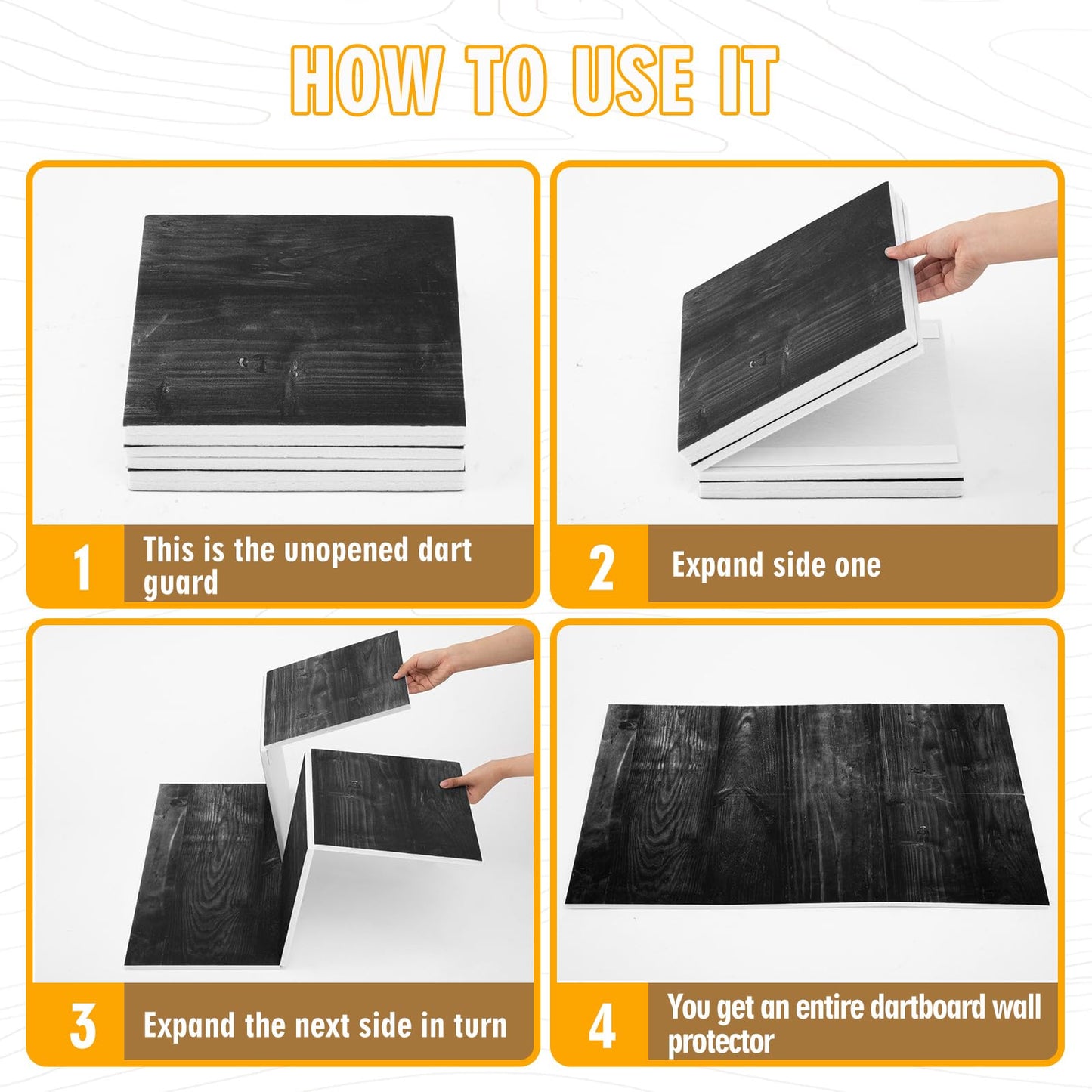 Hahafelt 36 x 24 x 0.5 Inch Felt Wood Grain Dart Board Wall Protectors Square Dart Board Backing Tiles Dartboard Backboard Cork Backboards Alternative (Black Grain)