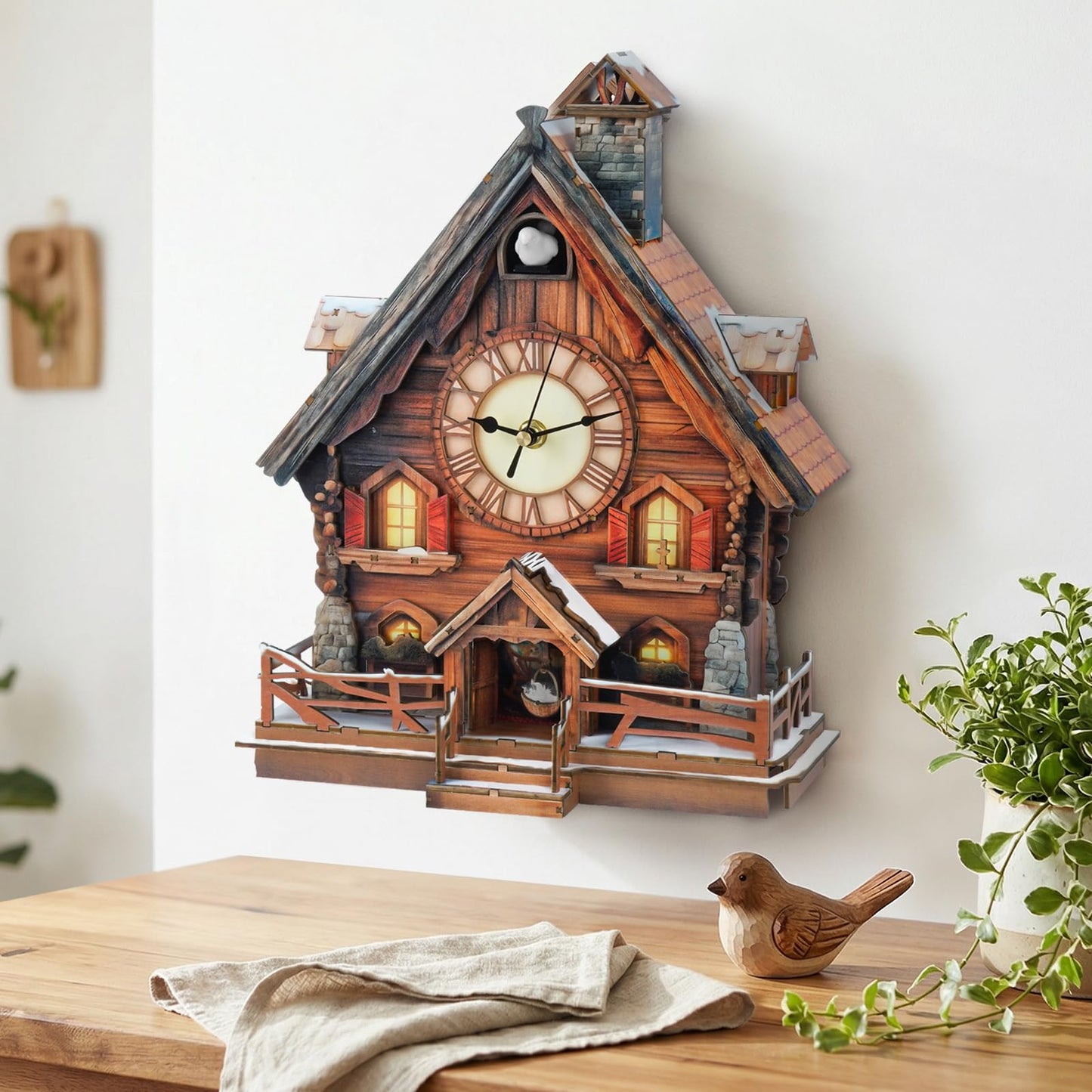 3D Puzzle for Adults Clock,Swiss Chalet Cuckoo Clock Model Kit-Mechanical DIY Pendulum Clock with Roman Numerals-Desk Home Office Decor Personalized Gifts for DIY Lover
