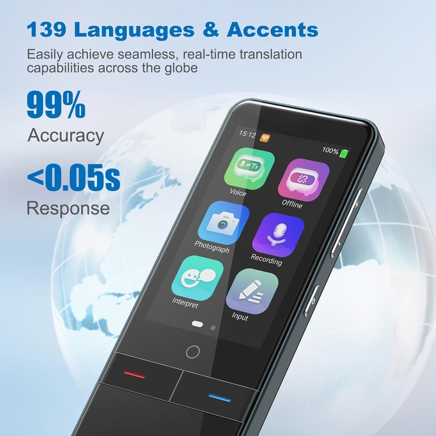 Language Translator Device, Portable Two-Way Instant Translator, High Accuracy Real-Time Translator with 139 Languages Offline Online Voice Photo Translation for Travel, Business and Learning