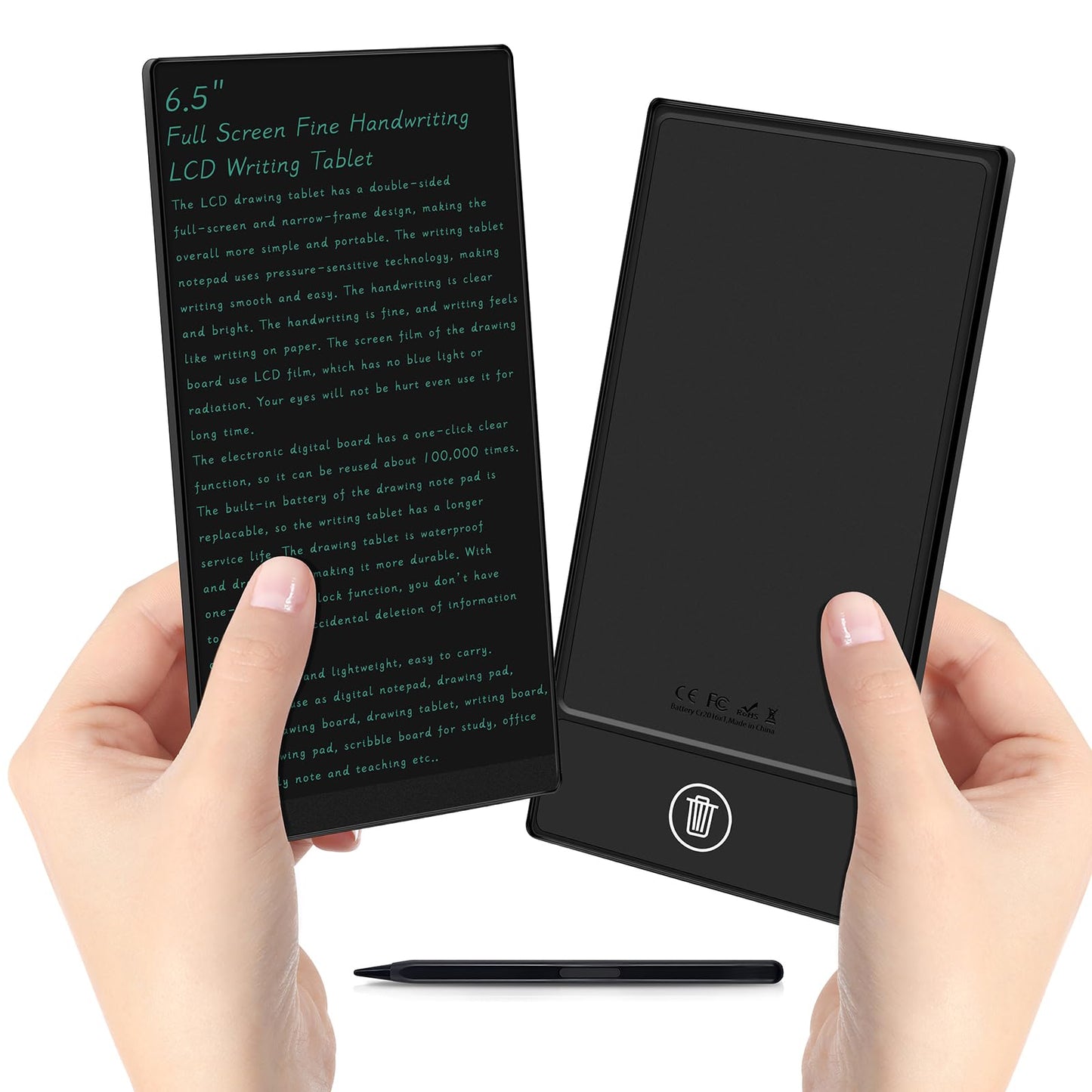LCD Writing Tablet for Adult: 6.5 Inch Mini Full Screen Drawing Board Reusable Digital Notepad Portable Use for Office Study Teaching